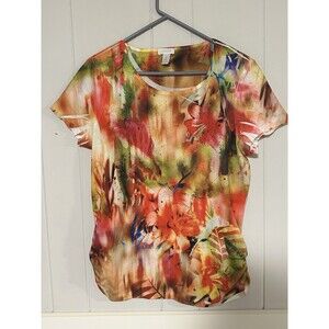 CHICOS Blouse Womens Top Size 2 Large Top Floral 3/4 Sleeve USA Watercolor